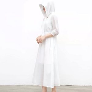 Cotton-linen hooded dress